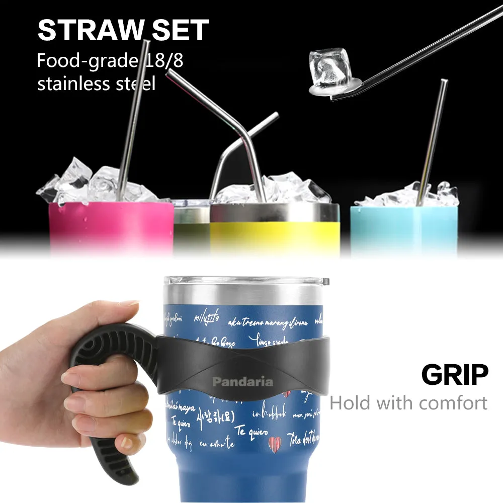 30oz Vacuum Insulated Tumbler Set with Straws Lids&Handle, Love Letter