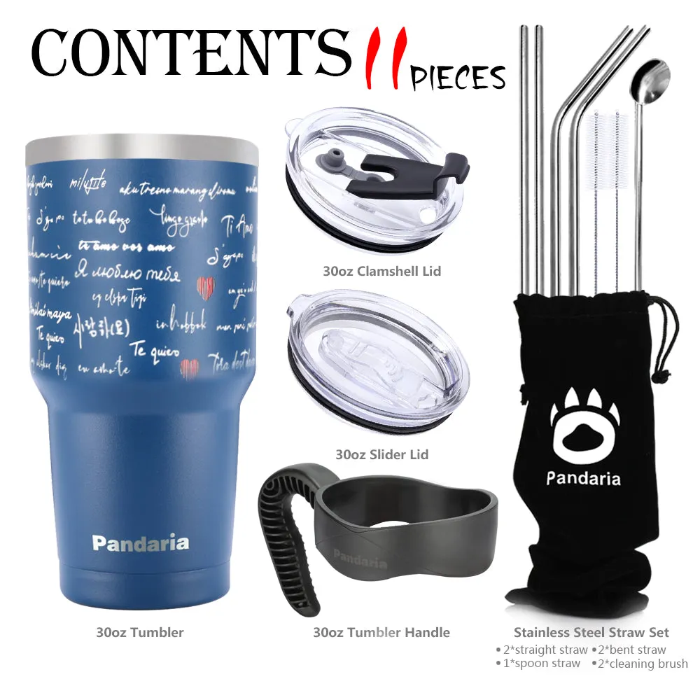 30oz Vacuum Insulated Tumbler Set with Straws Lids&Handle, Love Letter
