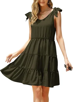 Army Green Summer Casual Dress Sexy Sleeveless Beach Dress Swing A Line Strap Sundresses - Clearlove