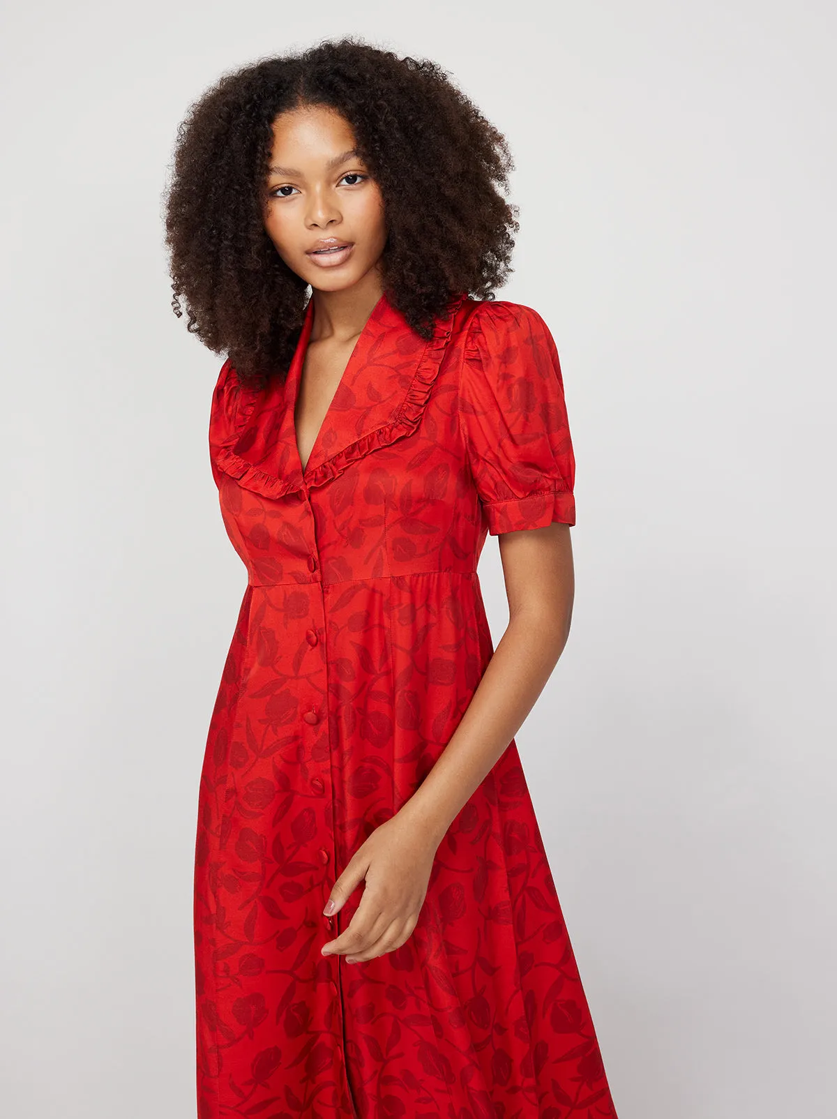 Bethany Red Tulip Print Tea Dress