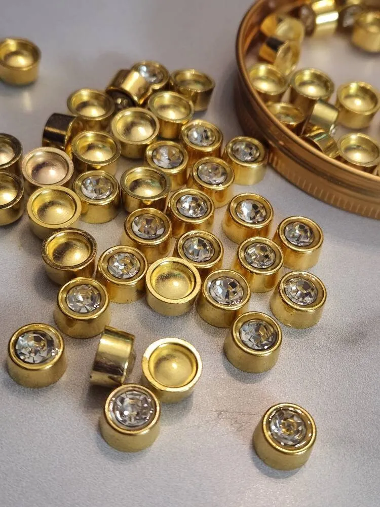 Bulk: Sparkling Crystal "GOLD CUP" Rivets   Pins,(5oz JAR) for Pearl Setting Machine, Clothing Decoration, Great For Denim, Fabric, Shoes