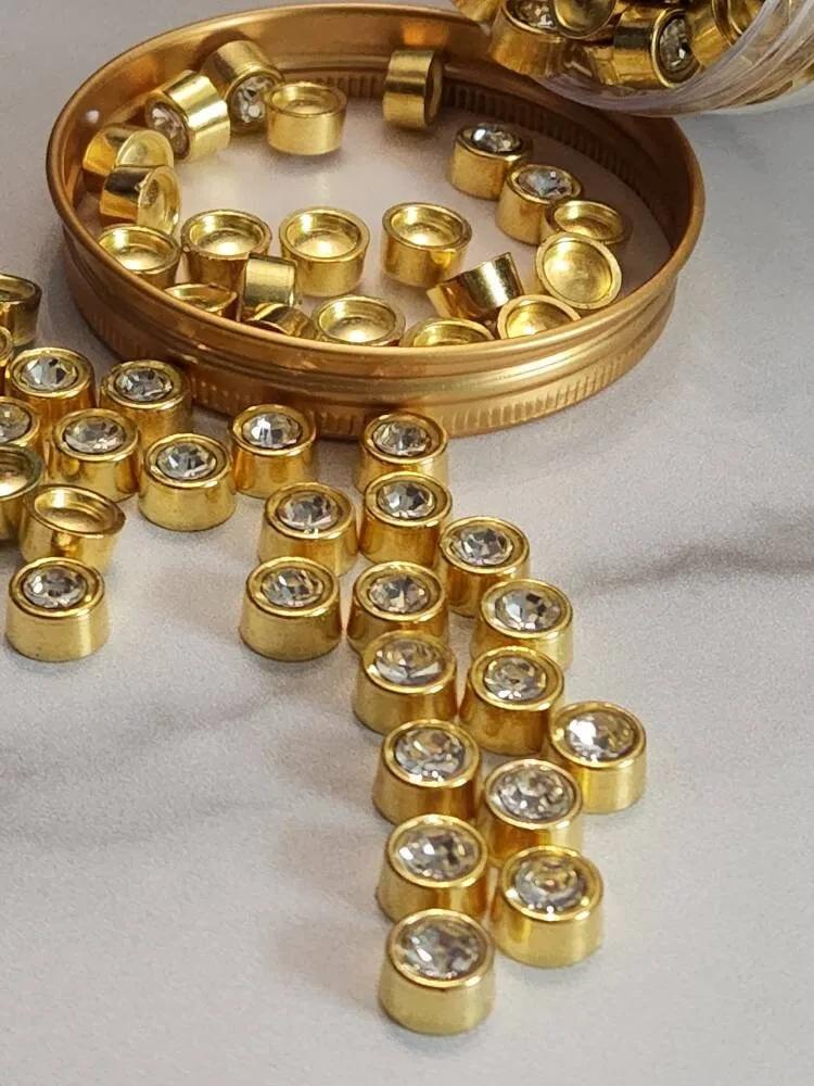 Bulk: Sparkling Crystal "GOLD CUP" Rivets   Pins,(5oz JAR) for Pearl Setting Machine, Clothing Decoration, Great For Denim, Fabric, Shoes