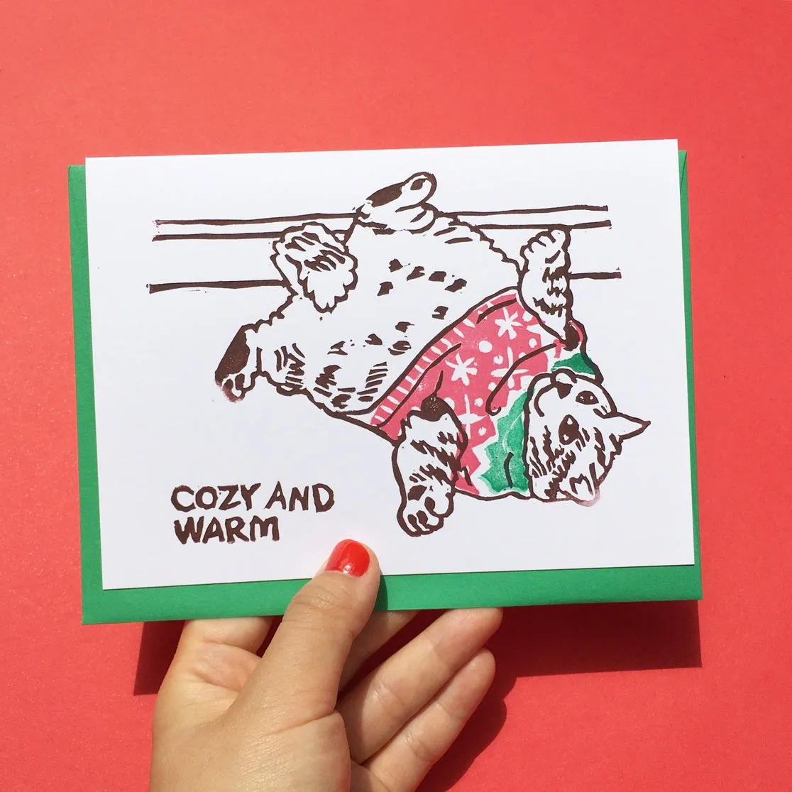Cozy and Warm Hand-Printed Card