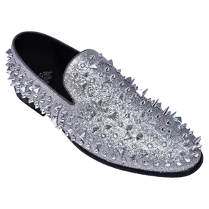Royal men's spikes silver metallic shoes slip-on smokers tuxedo luxury loafers