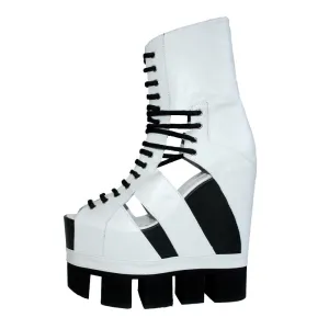 Sport Lace-Up Wedge - White with Black Sole