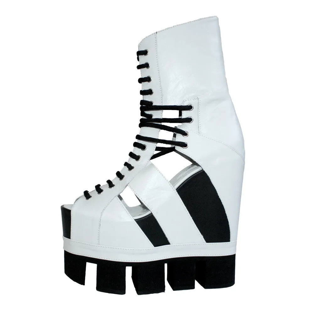 Sport Lace-Up Wedge - White with Black Sole