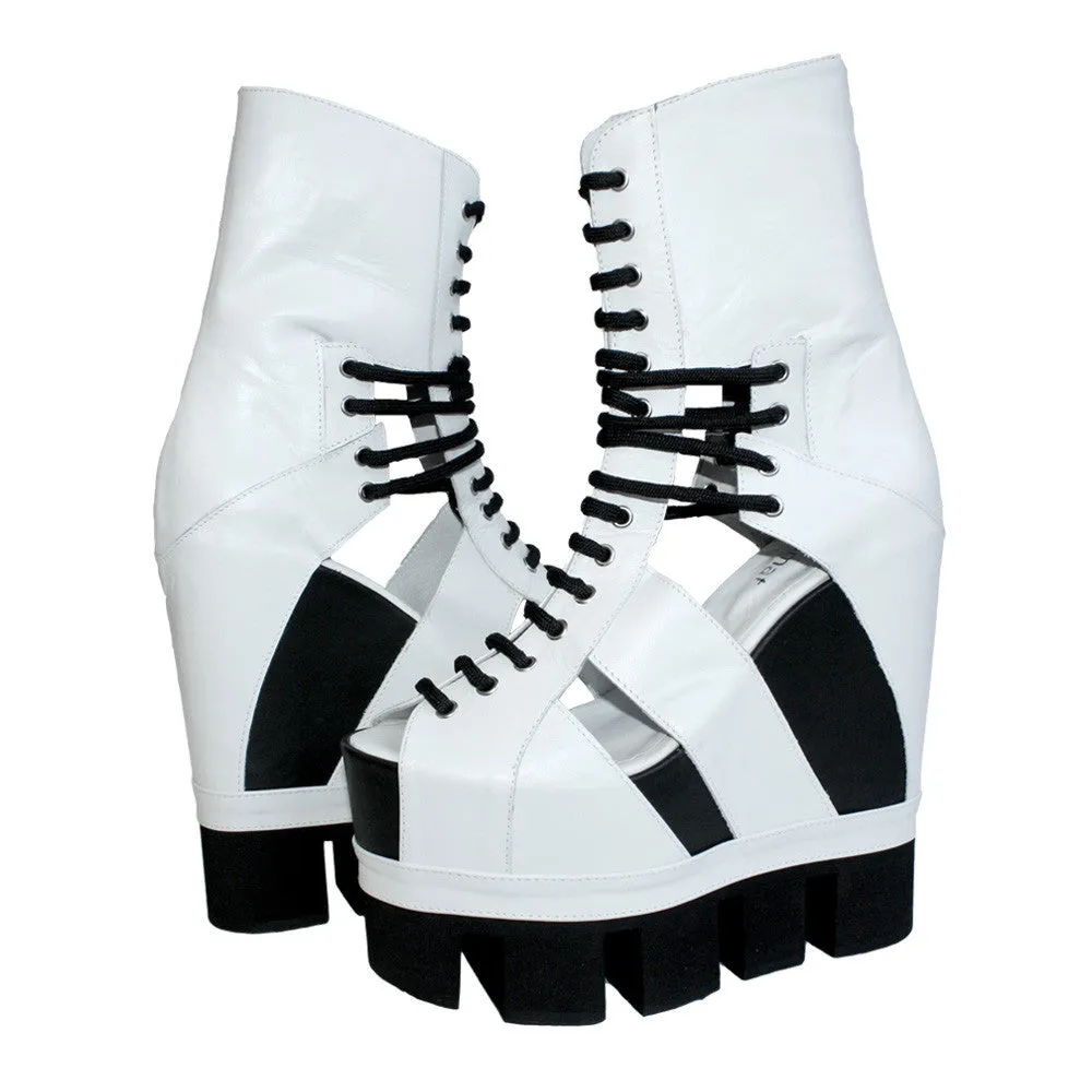 Sport Lace-Up Wedge - White with Black Sole