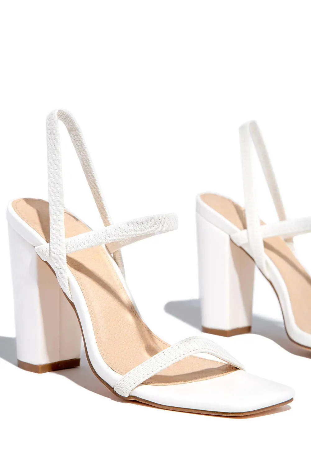 White Strappy Square Toe Chunky Heel Sandals