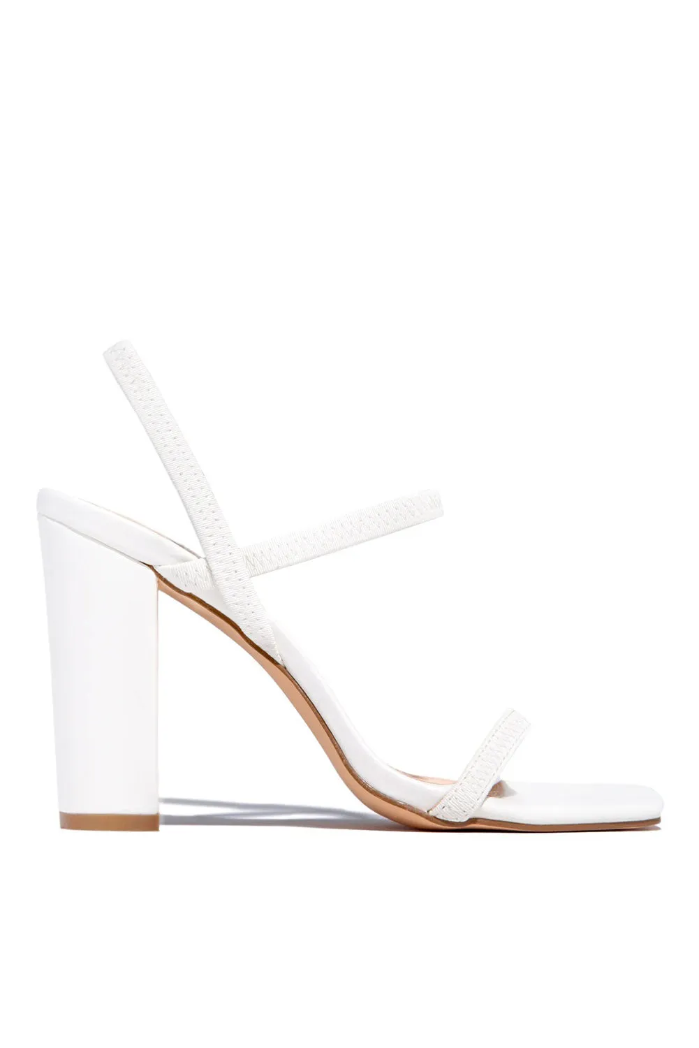White Strappy Square Toe Chunky Heel Sandals