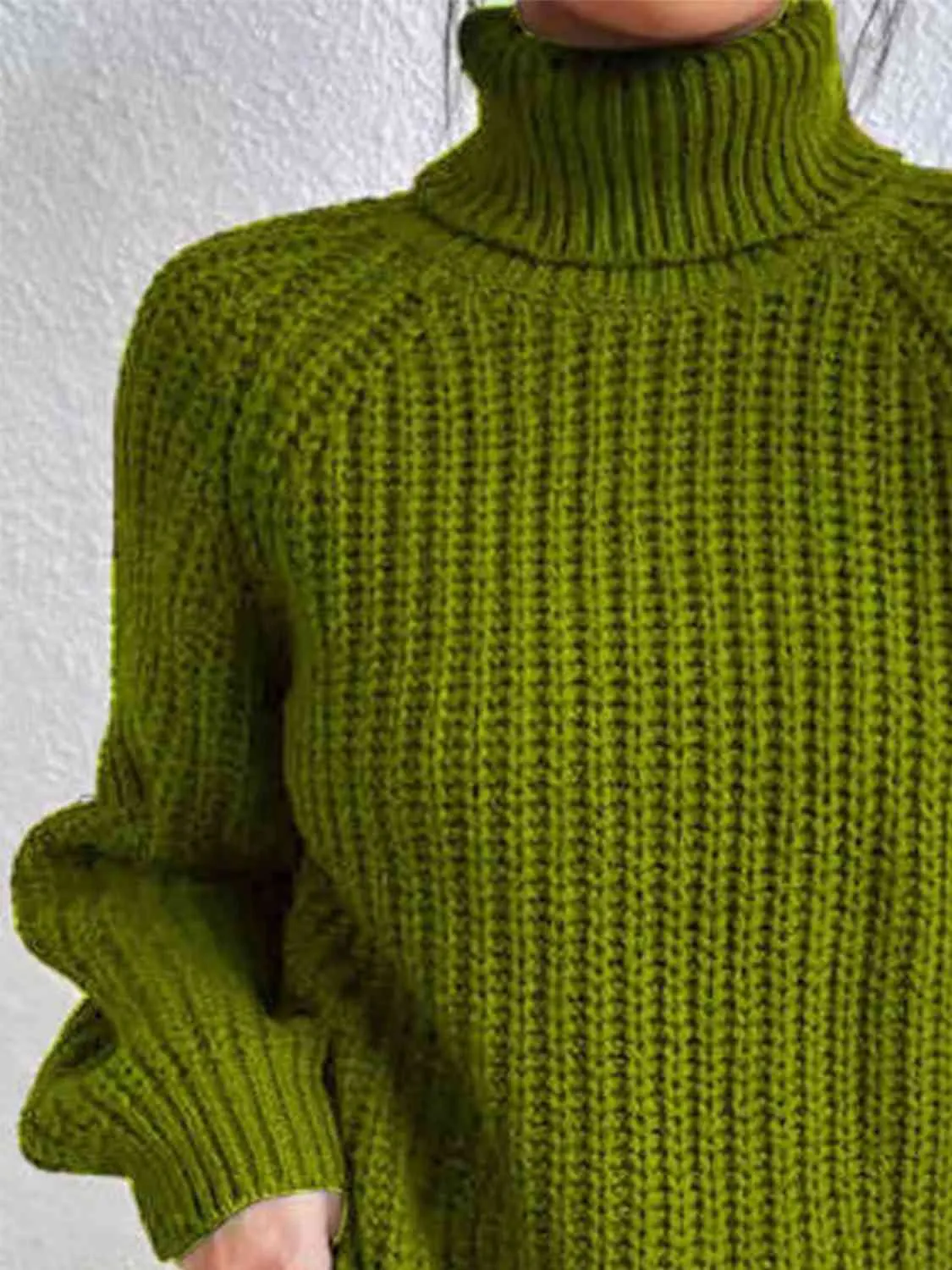 Winter Gathering Full Size Turtleneck Rib-Knit Slit Sweater