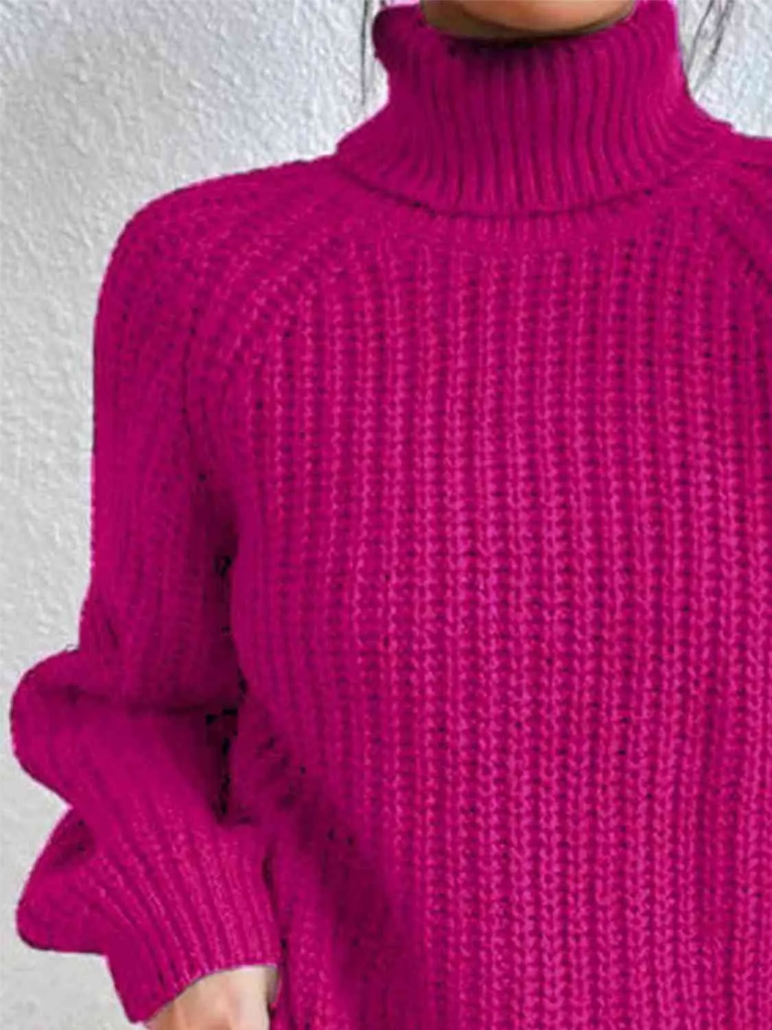 Winter Gathering Full Size Turtleneck Rib-Knit Slit Sweater