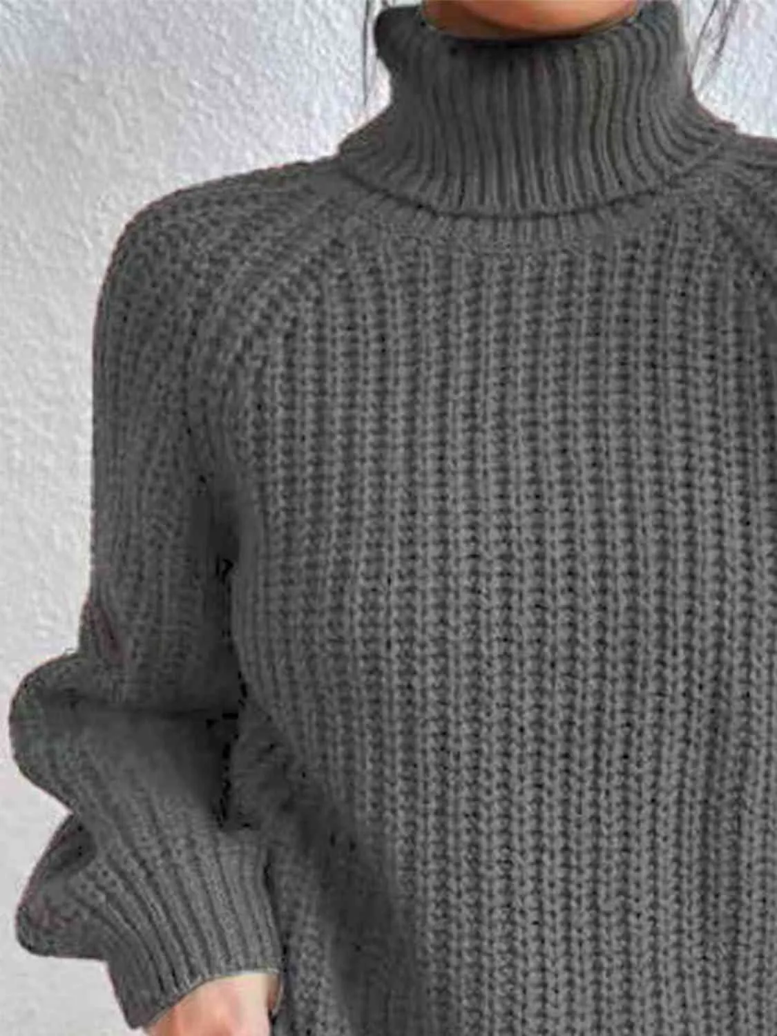 Winter Gathering Full Size Turtleneck Rib-Knit Slit Sweater