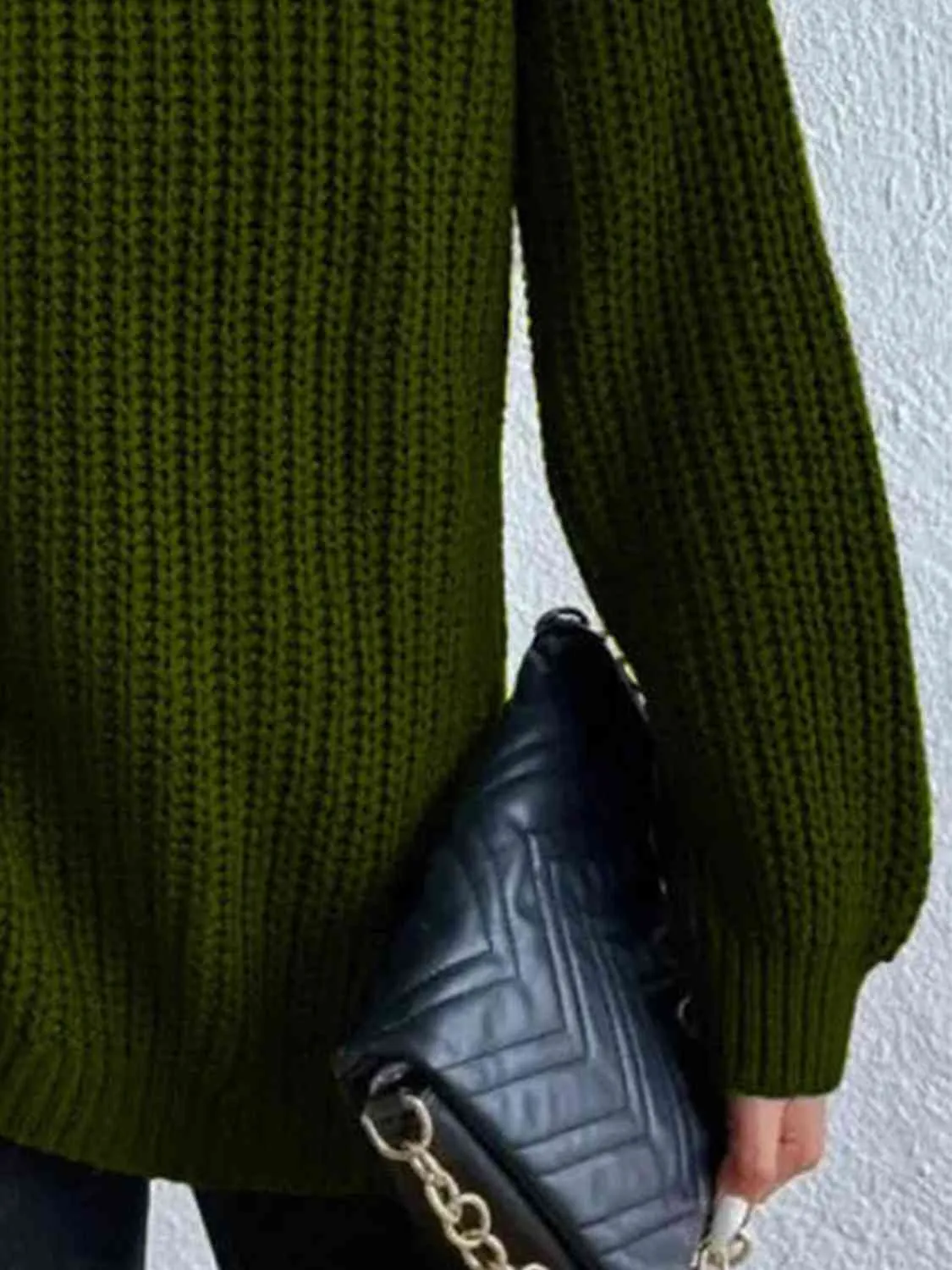 Winter Gathering Full Size Turtleneck Rib-Knit Slit Sweater