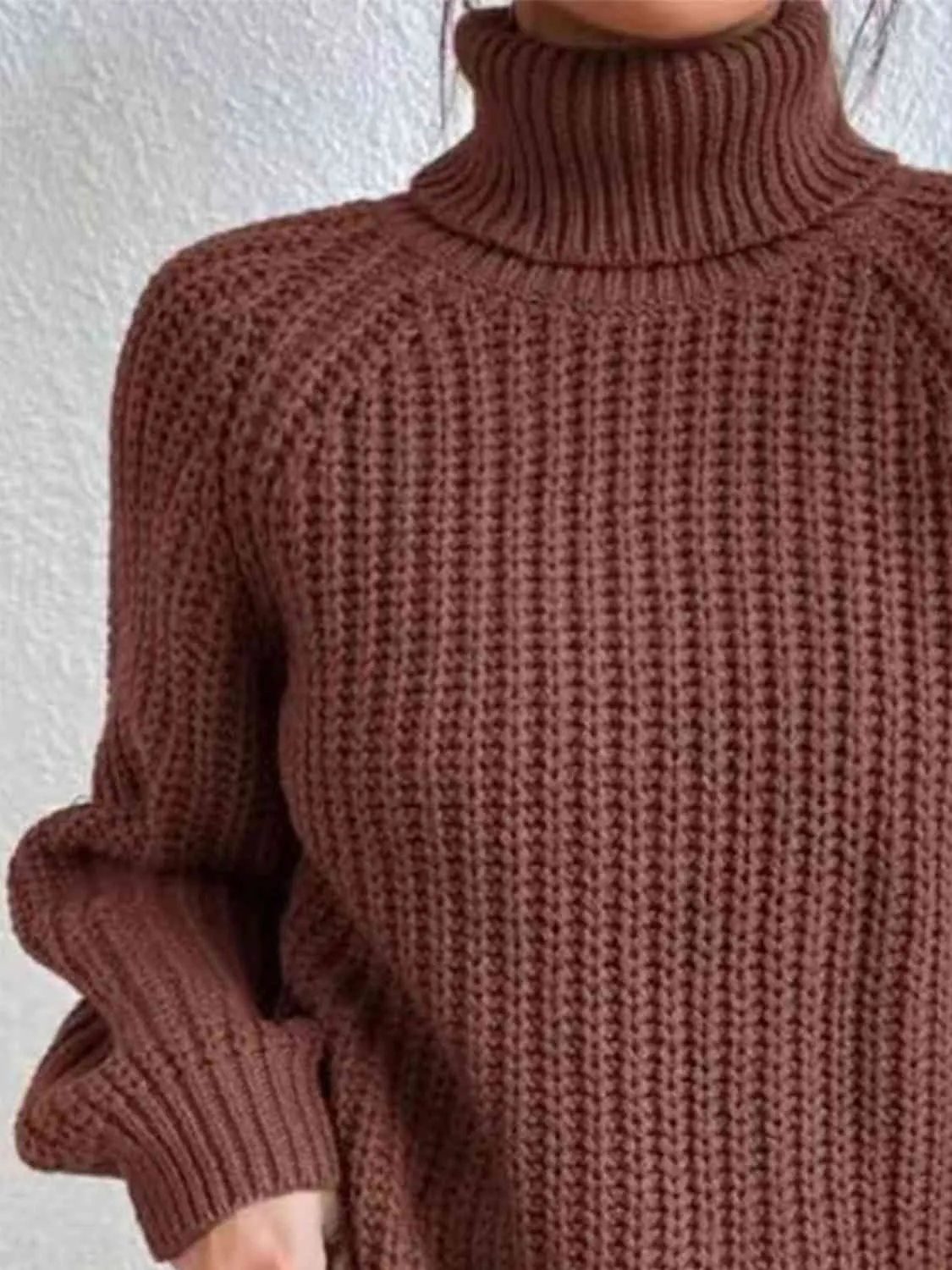 Winter Gathering Full Size Turtleneck Rib-Knit Slit Sweater