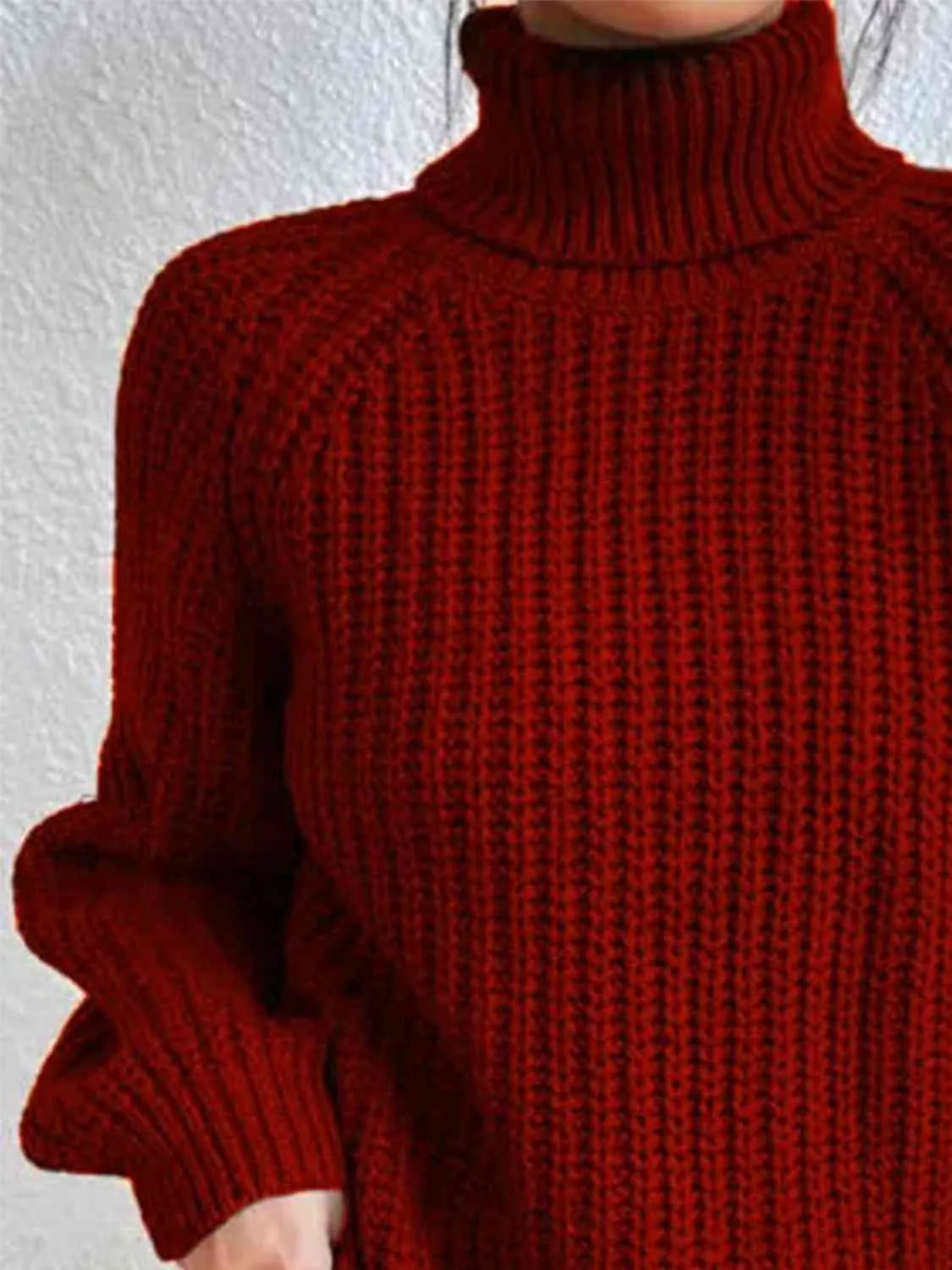 Winter Gathering Full Size Turtleneck Rib-Knit Slit Sweater