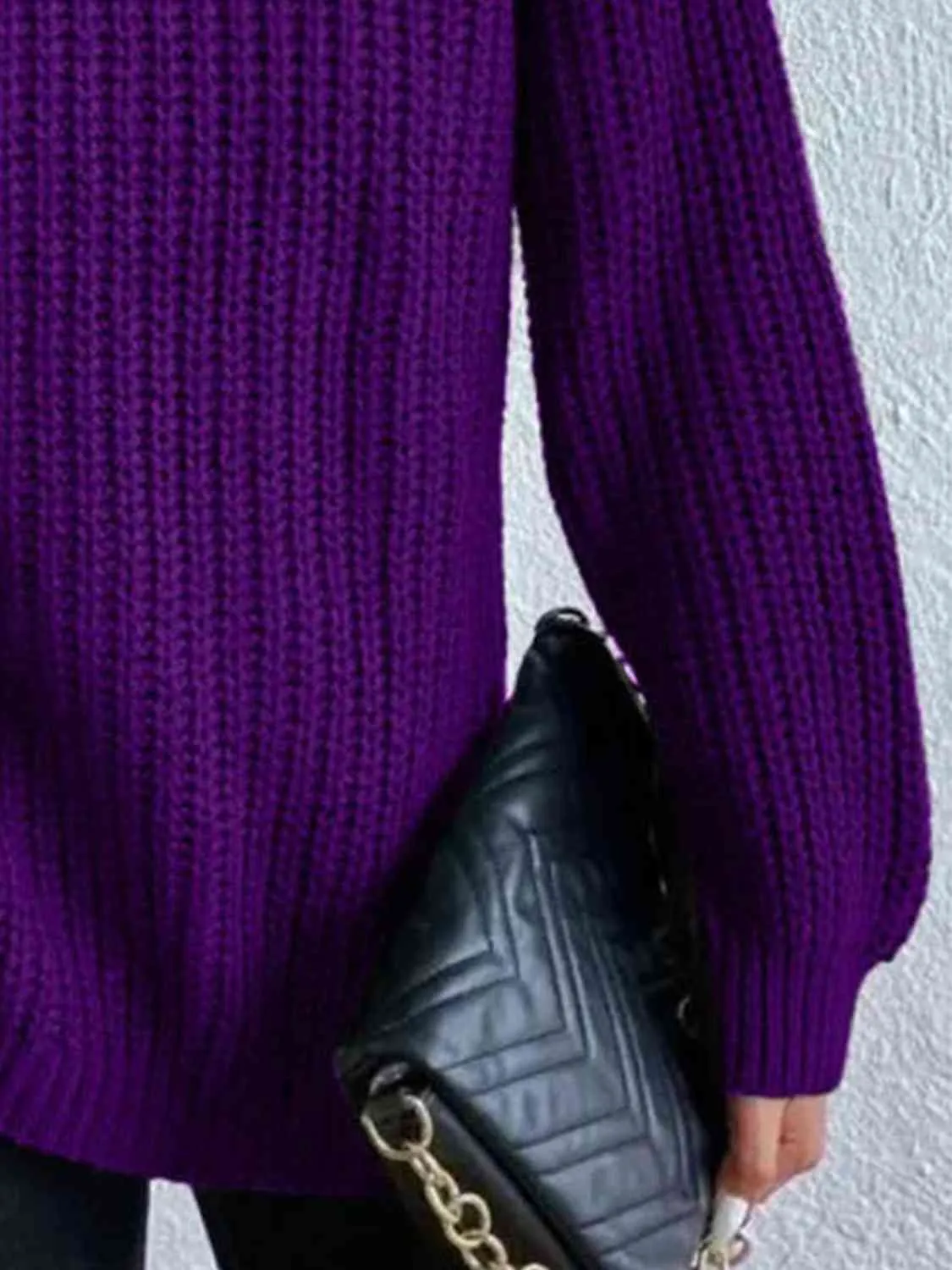 Winter Gathering Full Size Turtleneck Rib-Knit Slit Sweater