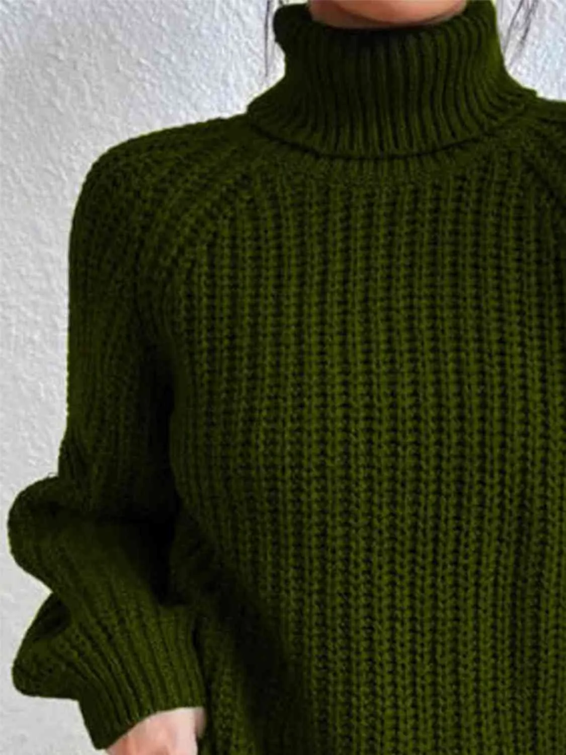 Winter Gathering Full Size Turtleneck Rib-Knit Slit Sweater