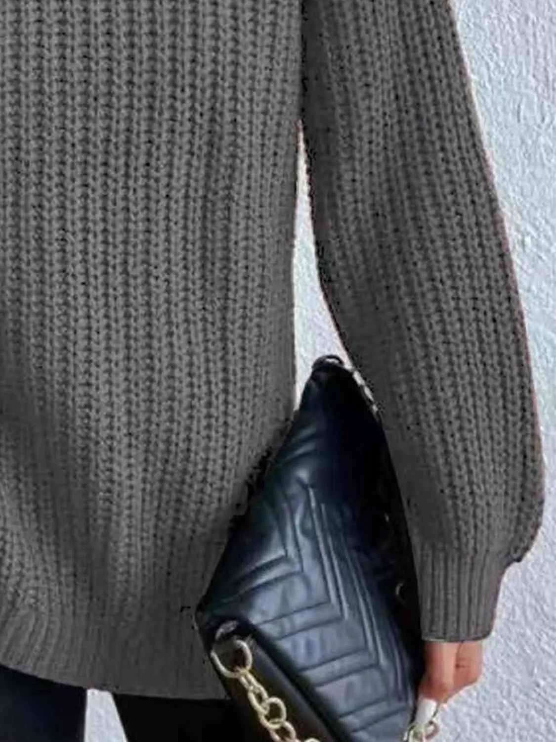 Winter Gathering Full Size Turtleneck Rib-Knit Slit Sweater