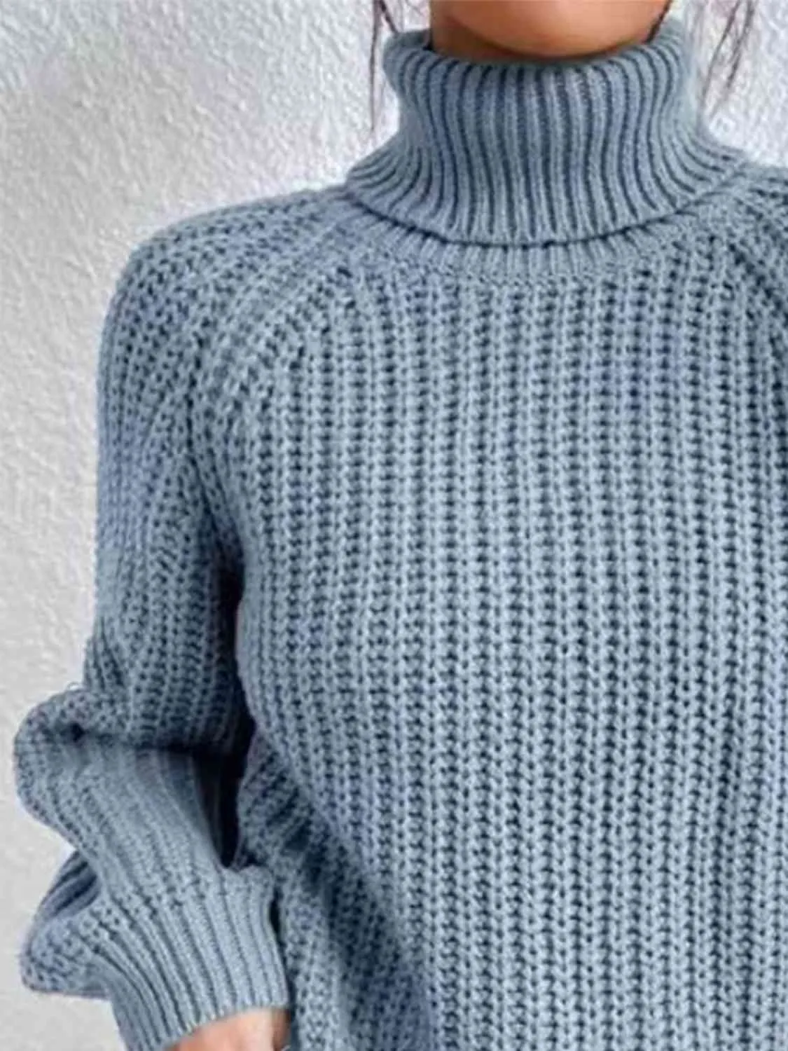 Winter Gathering Full Size Turtleneck Rib-Knit Slit Sweater