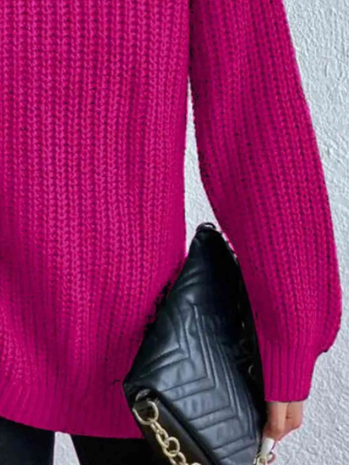 Winter Gathering Full Size Turtleneck Rib-Knit Slit Sweater