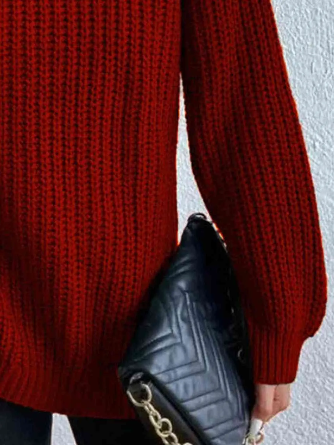 Winter Gathering Full Size Turtleneck Rib-Knit Slit Sweater