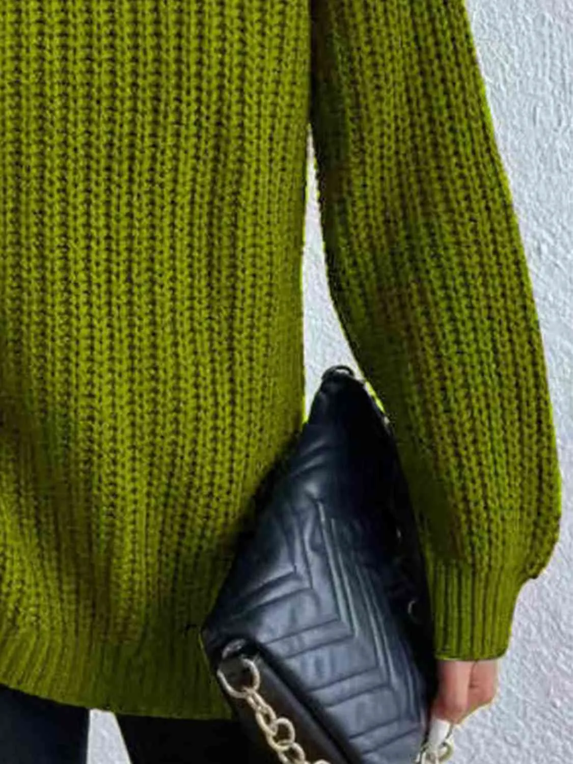 Winter Gathering Full Size Turtleneck Rib-Knit Slit Sweater