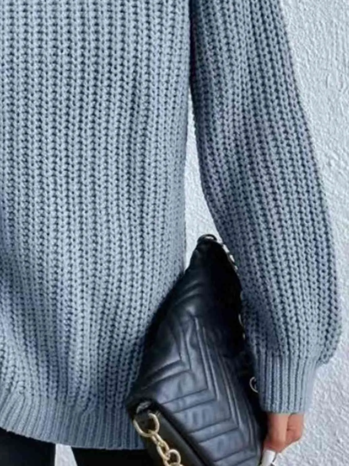 Winter Gathering Full Size Turtleneck Rib-Knit Slit Sweater
