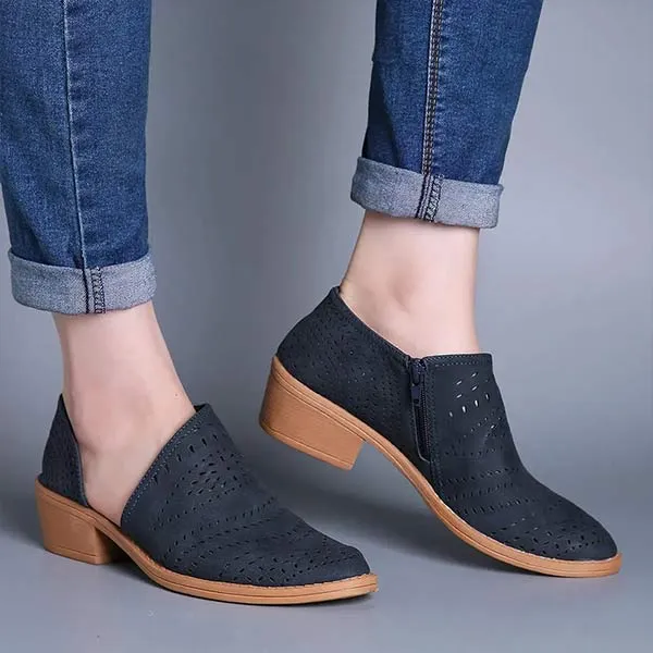 Women'S Cutout Side Zip Block Heel Shoes 45883018C