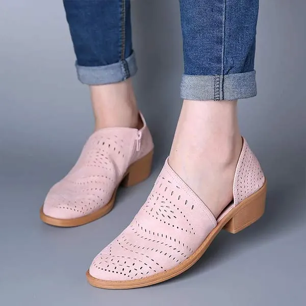 Women'S Cutout Side Zip Block Heel Shoes 45883018C