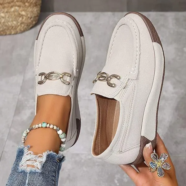Women's Flat Slip-On Shoes with Metal Buckle 10931116C