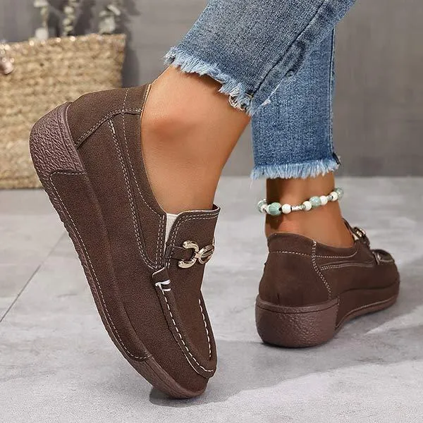 Women's Flat Slip-On Shoes with Metal Buckle 10931116C