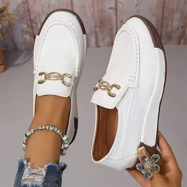Women's Flat Slip-On Shoes with Metal Buckle 10931116C