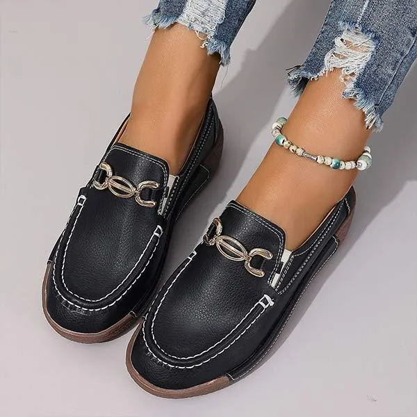 Women's Flat Slip-On Shoes with Metal Buckle 10931116C