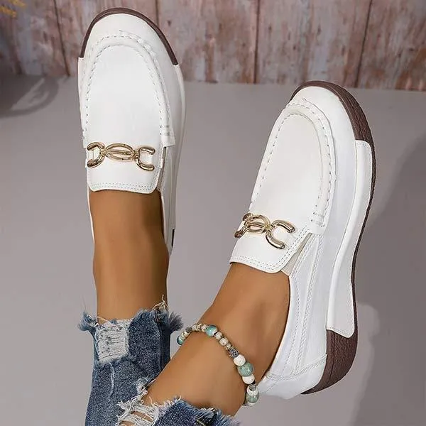 Women's Flat Slip-On Shoes with Metal Buckle 10931116C