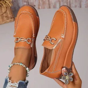 Women's Flat Slip-On Shoes with Metal Buckle 10931116C